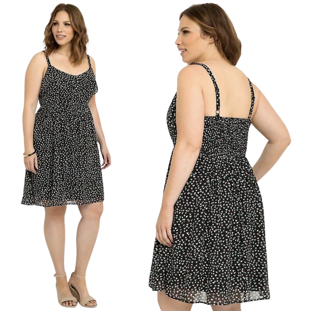 Torrid Mini Dress Size 1X Black White Ditsy Heart Chiffon Ruffle Sleeveless NEW - Picture 2 of 14